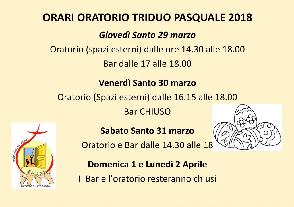 orari triduo pasquale oratorio 2018