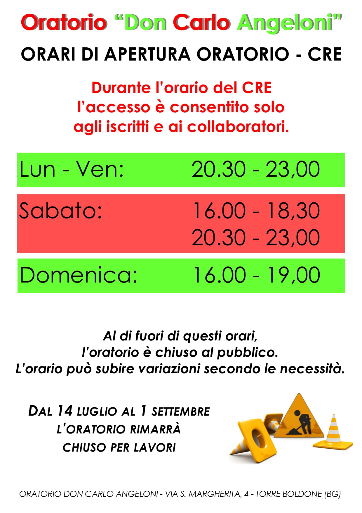 Orari Oratorio CRE 2018