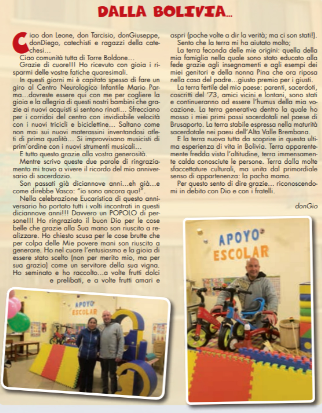 Ringraziamento Don Gio Algeri